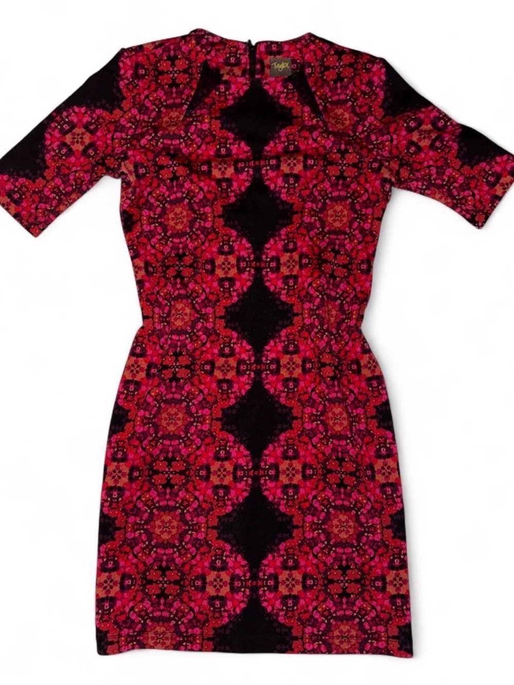 Taylor Magenta & Black Mosaic-Print Sheath Dress